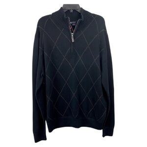 Cremieux Classics NWT Black 1/4 Zip Brown Argyle Print Large 100% Cotton Preppy